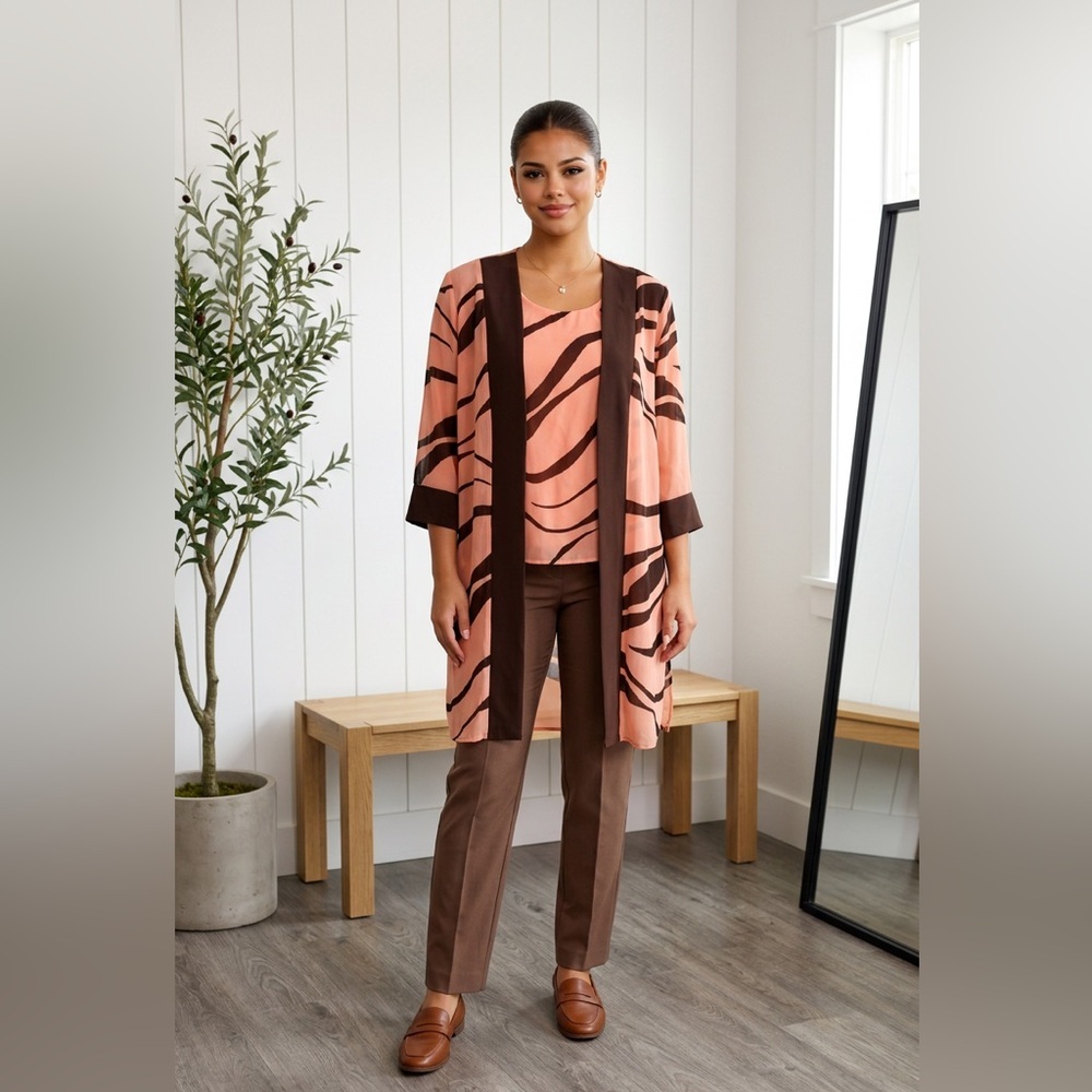 Anna Maxwell Loose Plus Size 16 Duster Boho Cape & Sleeveless Top Chiffon Pink B